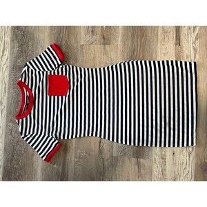 New Women’s T shirt Dress with pocket Bodycon fitting striped Red white blue xs